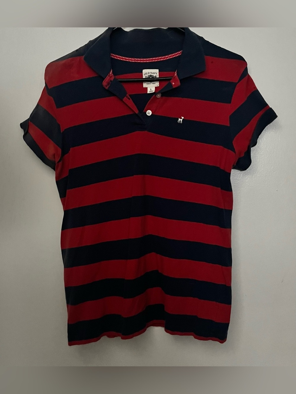 Old Navy Red and Navy Striped Polo Shirt